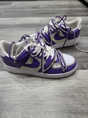 custom Nike Air Force 1 low-top sneakers in purple with rhinestones